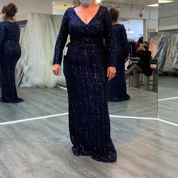 Dark blue sequence evening dress - Picture 4 of 4